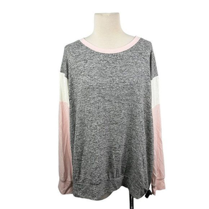 NWT GIBSON Grey‎ Pink Scoop Neck Long Sleeve Sweater (XL)
